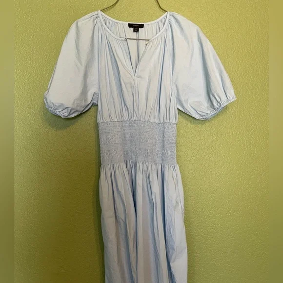 J Crew 100% Cotton Puff-sleeve smocked-waist midi dress XXS - Picture 2 of 8